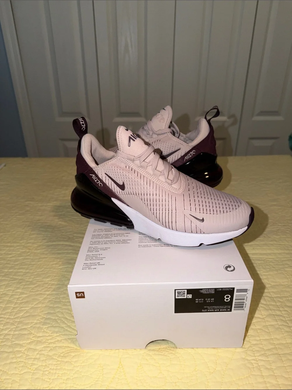 Nike Air Max 270 Women’s Sneakers - Dusty Pink & Burgundy Accents